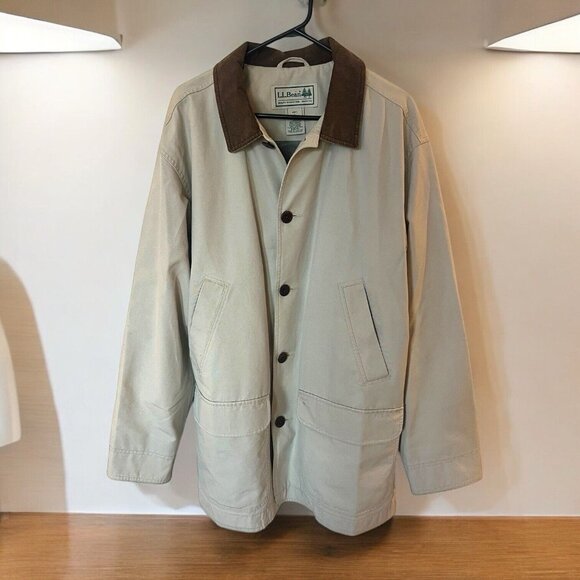 Vintage LL Bean Chore Jacket Mens Large Beige Lined Barn Field Coat Quality - Picture 2 of 11